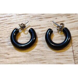 Vintage AVON? Earrings Pierced Hoop Round black Lightweight-Retro